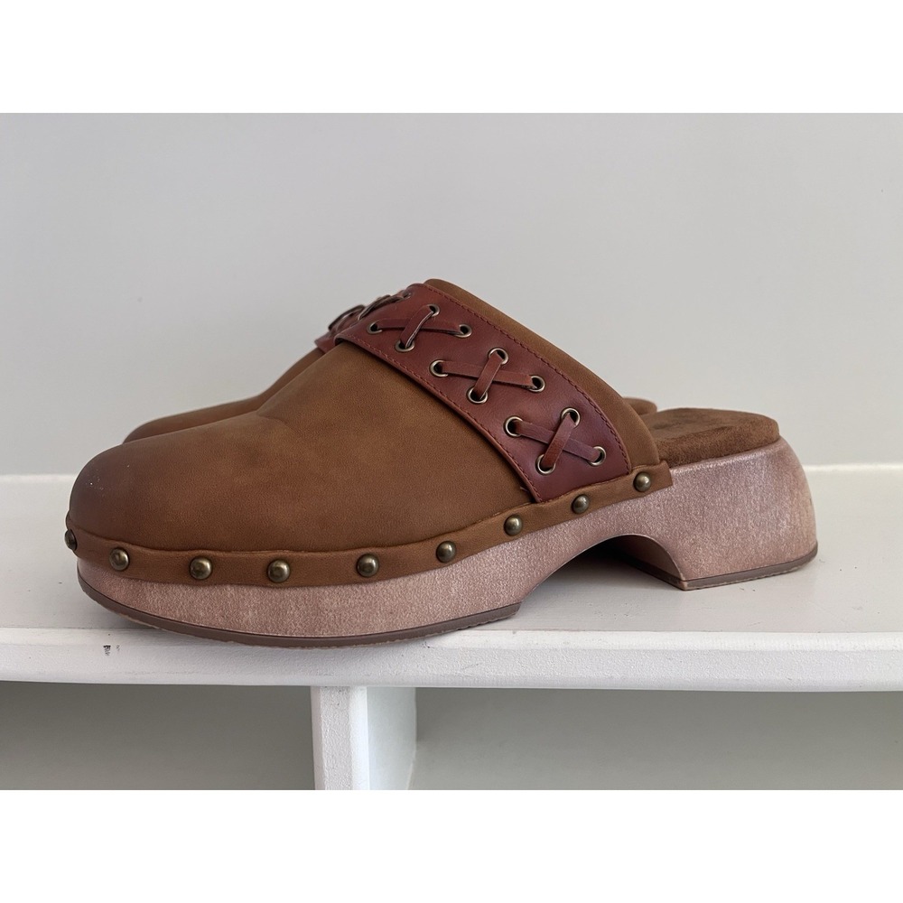 Pierre Dumas Women's 8.5 Brown Studded Mule Clog Round Toe Slip-On Block Heel - Picture 3 of 6